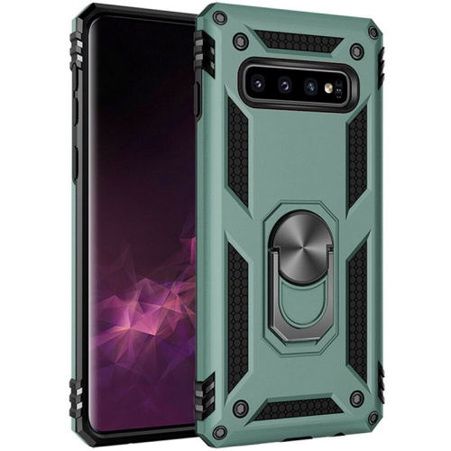 Étui rigide magnétique hybride anti-chute avec porte-anneau pour Samsung Galaxy S10, vert minuit