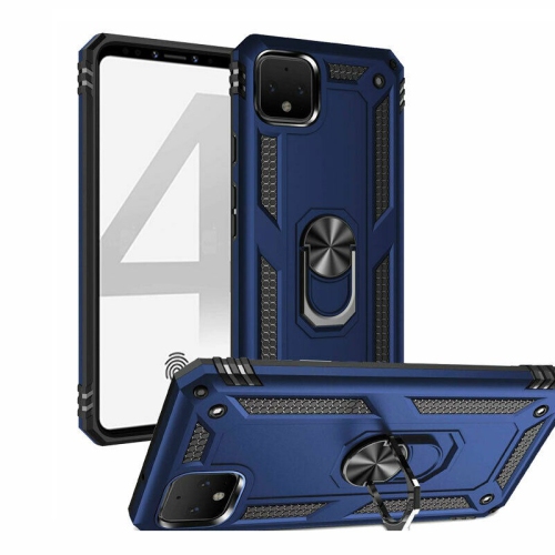 Étui rigide magnétique hybride anti-chute avec porte-anneau pour Google Pixel 4 XL, bleu marine