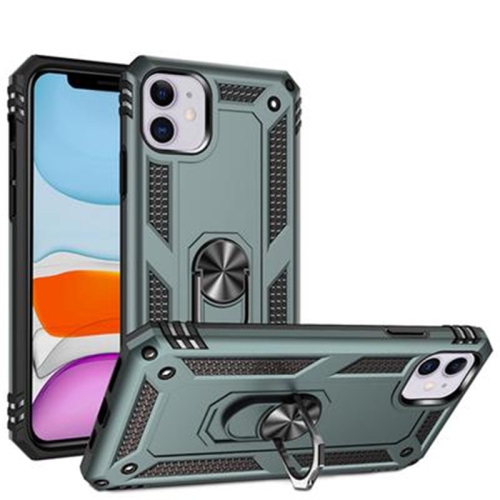 Étui rigide magnétique hybride anti-chute avec support d'anneau pour iPhone 11, vert minuit