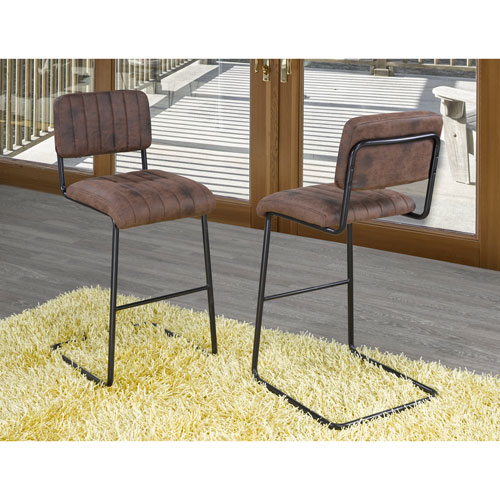 Brassex Contemporary Counter Height Barstool - Set of 2 - Brown
