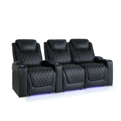 Causeuse à 3 sièges de cinéma maison avec causeuse et fauteuil inclinable électrique en cuir de surface Oslo de Valencia et appuie-tête à éclairage
