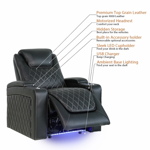 Valencia Oslo Premium Top Grain Leather Power Recliner and Headrest LED Lighting Home Theatre Seating 3-seats Loveseat Right