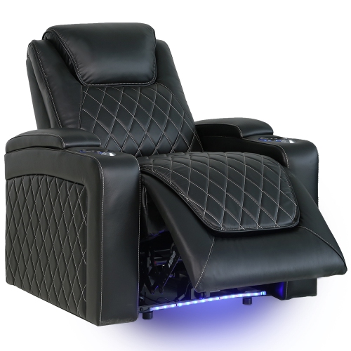 Valencia Oslo Premium Top Grain Leather Power Recliner and Headrest LED Lighting Home Theatre Seating 3-seats Loveseat Right