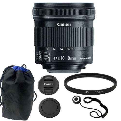 Canon EF-S 10-18mm f/4.5-5.6 IS STM Lens + 67mm UV Filter + Pouch + Lens  Cap Holder
