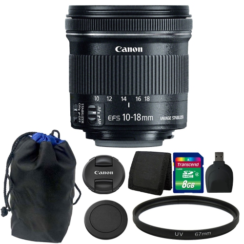 Canon EF-S 10-18mm f/4.5-5.6 IS STM Lens 8GB Accessory Kit for DSLR Camera International Version w/Seller Warranty