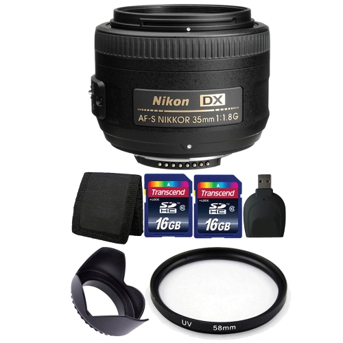 Nikon AF-S DX NIKKOR 35mm f/1.8G Lens + 32GB Top Accessory Kit