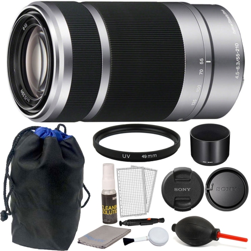 Sony E 55-210mm f/4.5-6.3 OSS E-Mount Lens (Silver) + 49mm UV