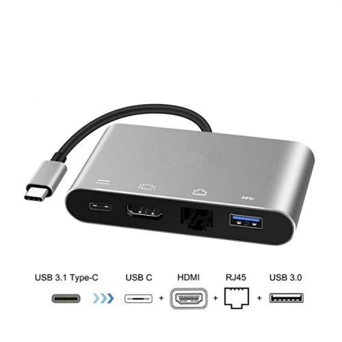 MotionGrey USB C to HDTV, TYPE-C, LAN, USB 3.0 Adapter 4K 30Hz [Thunderbolt 3 Compatible] MacBook Pro 2020/2017