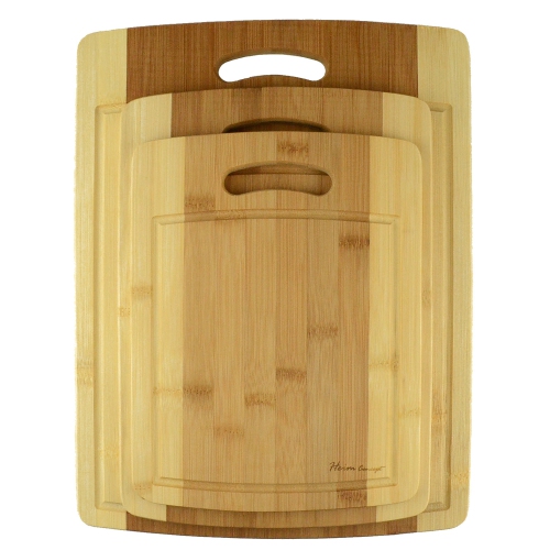 HEIM CONCEPT  Eco-Friendly Organic Bamboo Cutting Board W/ Drip Groove 3PC Set, Various Convenient Sizes