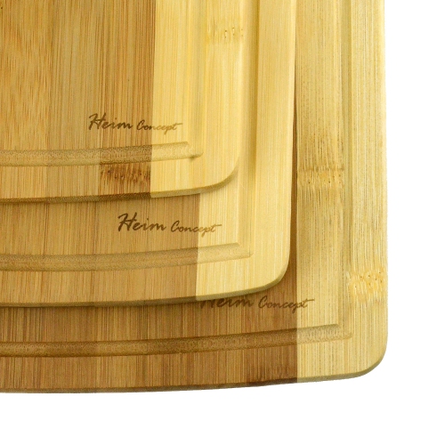 Eco-Friendly Organic Bamboo Cutting Board w/ Drip Groove 3PC Set, Various Convenient Sizes