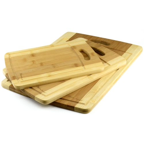 Eco-Friendly Organic Bamboo Cutting Board w/ Drip Groove 3PC Set, Various Convenient Sizes