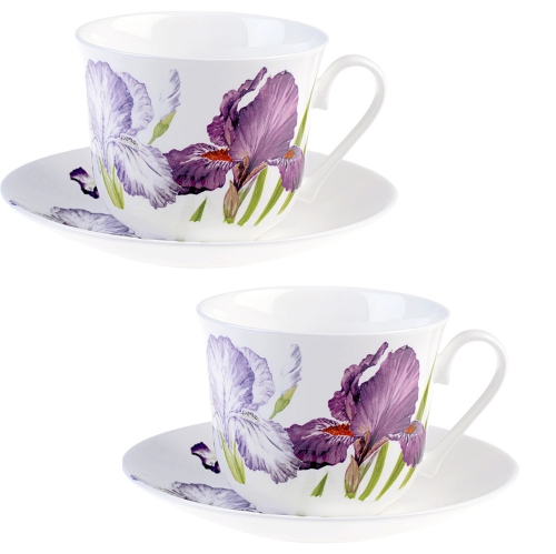 Roy Kirkham Breakfast Cup/Saucer - Iris Set of 2 - Made in England Ceramic