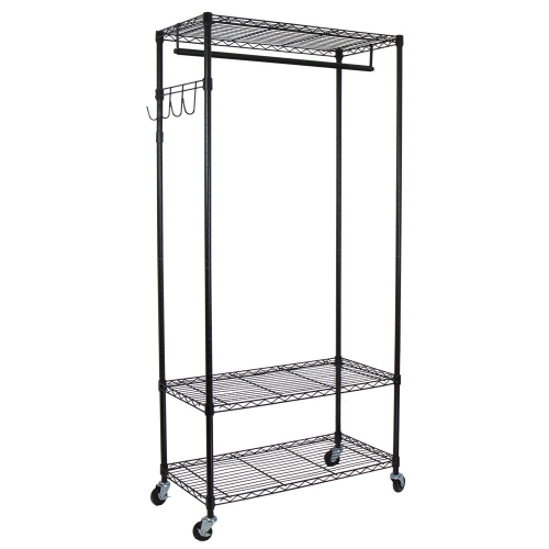 OCEANSTAR  Garment Rack With Adjustable Shelves With Hooks In Black