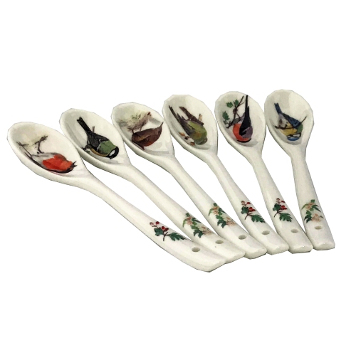 Roy Kirkham Set of 6 Teaspoons - Garden Birds, Bone China Ceramic Made in England