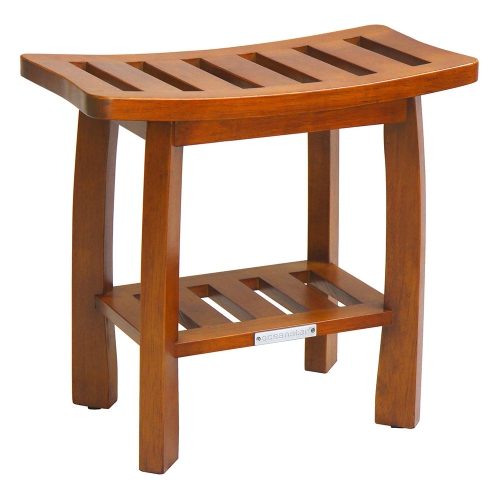 OCEANSTAR  Solid Wood Spa Shower Bench With Storage Shelf, Teak Color Finish