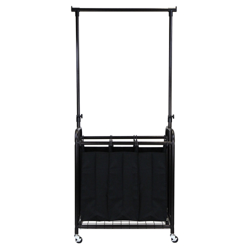 Oceanstar 3-Bag Rolling Laundry Sorter with Adjustable Hanging Bar, Bronze