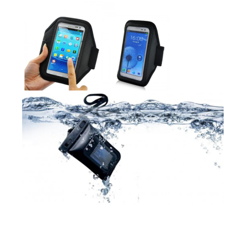 Stimula Lifestyle - DUO SET Apple Iphone 10 to 17 Pro Max Samsung Android Smartphone Armband & Waterproof Swim Beach Pool Case Holder Protection