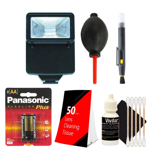 Flash esclave + batteries AA + stylo pour objectif + souffleur de poussière + 50 couvre-objectifs + trousse de nettoyage 3 pièces - version internati