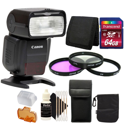Canon Speedlite 430EX III-RT Flash for EOS Digital SLR Cameras + 58mm Filter Kit + 64GB Memory Card + Wallet+ 3pc Cleaning Kit International Version