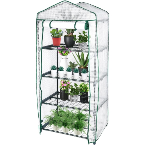 4 serre-poulailler portative de 27 x 19 x 63 po, abri pour plante de maison d'hiver avec couvercle et porte à fermeture à glissière enroulable