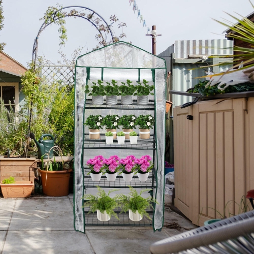 4 Tier 27" x 19" x 63" Portable Greenhouse Warm, Winter House Plant Shed with Cover and Roll-up Zipped Door