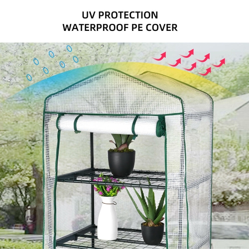 4 Tier 27" x 19" x 63" Portable Greenhouse Warm, Winter House Plant Shed with Cover and Roll-up Zipped Door