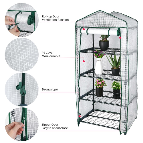 4 Tier 27" x 19" x 63" Portable Greenhouse Warm, Winter House Plant Shed with Cover and Roll-up Zipped Door