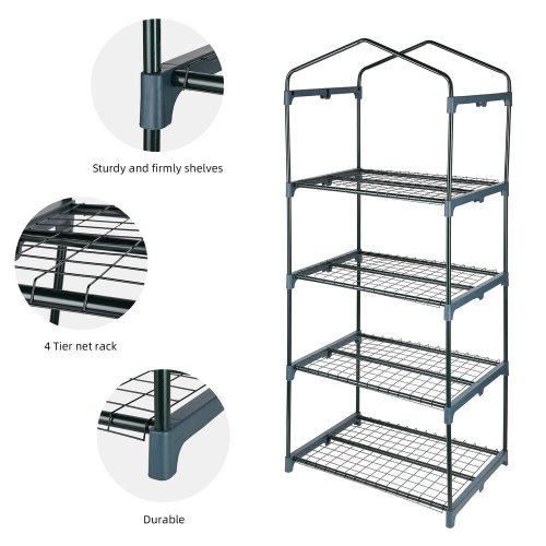 4 Tier 27" x 19" x 63" Portable Greenhouse Warm, Winter House Plant Shed with Cover and Roll-up Zipped Door