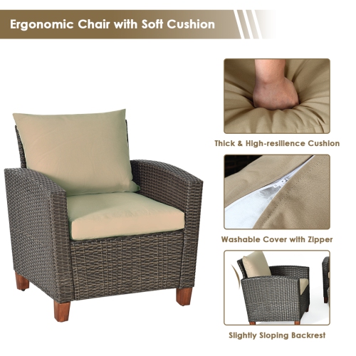 Gymax 4PCS Cushioned Rattan Conversation Set w/ Coffee Table Patio Outdoor