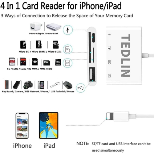 4-en-1 appareil photo Lightning vers USB lecteur de carte SD TF pour iPhone  iPod iPad - expédition gratuite