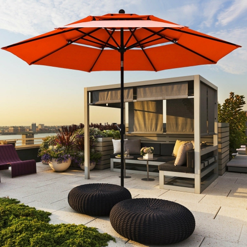 GYMAX  10Ft 3 Tier Patio Market Umbrella Aluminum Sunshade Shelter Double Vented In Orange