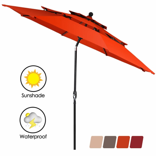 Gymax 10ft 3 Tier Patio Market Umbrella Aluminum Sunshade Shelter Double Vented Orange