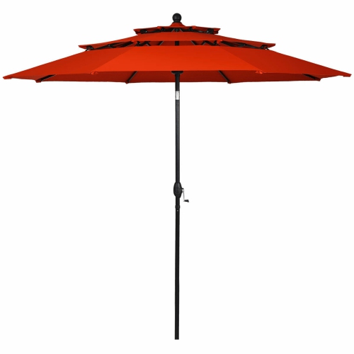 Gymax 10ft 3 Tier Patio Market Umbrella Aluminum Sunshade Shelter Double Vented Orange
