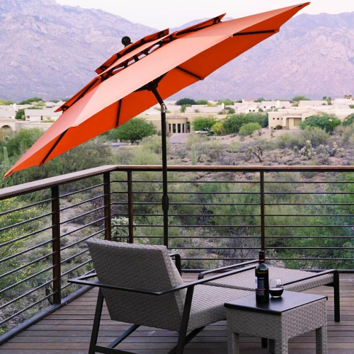Gymax 10ft 3 Tier Patio Market Umbrella Aluminum Sunshade Shelter Double Vented Orange
