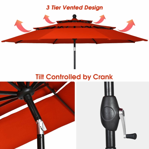 Gymax 10ft 3 Tier Patio Market Umbrella Aluminum Sunshade Shelter Double Vented Orange