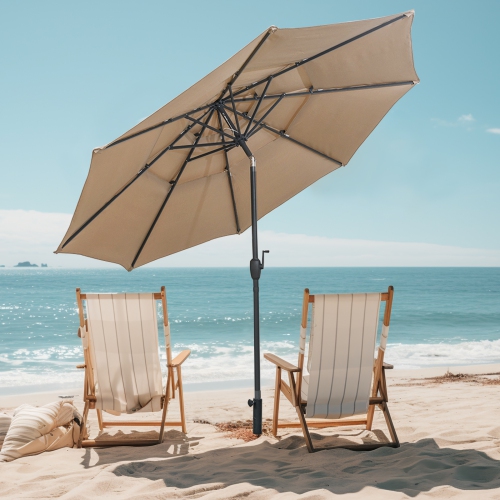 Gymax 10ft 3 Tier Patio Market Umbrella Aluminum Sunshade Shelter Double Vented Tan