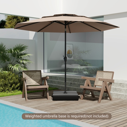 Gymax 10ft 3 Tier Patio Market Umbrella Aluminum Sunshade Shelter Double Vented Tan