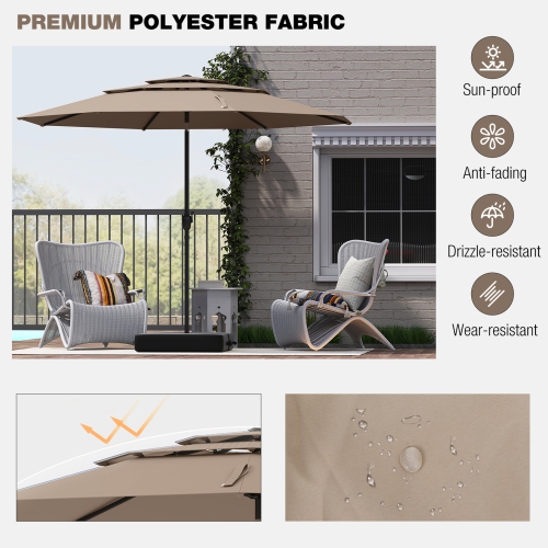 Gymax 10ft 3 Tier Patio Market Umbrella Aluminum Sunshade Shelter Double Vented Tan