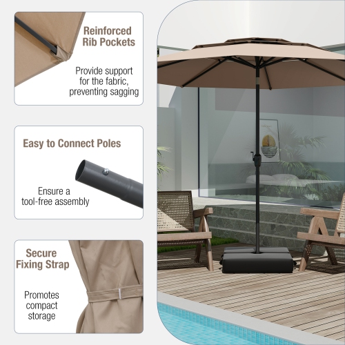 Gymax 10ft 3 Tier Patio Market Umbrella Aluminum Sunshade Shelter Double Vented Tan