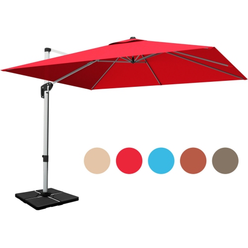 GYMAX  10Ft Square Offset Hanging Patio Umbrella W/ Base 360 Degree Tilt