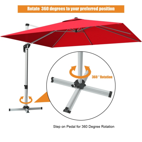 Gymax 10Ft Square Offset Hanging Patio Umbrella w/ Base 360 Degree Tilt