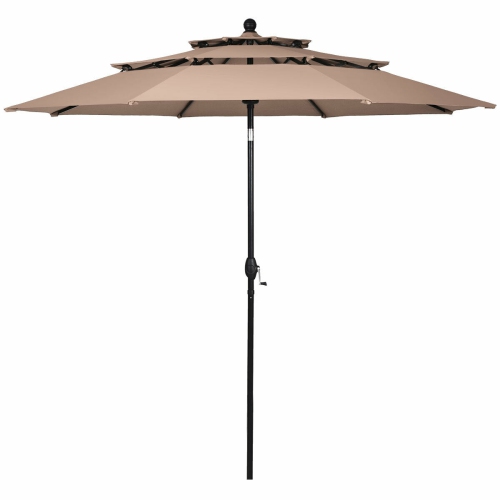 Gymax 10ft 3 Tier Patio Market Umbrella Aluminum Sunshade Shelter Double Vented Beige