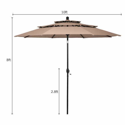 Gymax 10ft 3 Tier Patio Market Umbrella Aluminum Sunshade Shelter Double Vented Beige