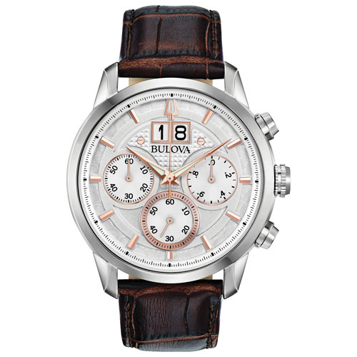 Bulova Sutton 44mm Men's Chronograph Fashion Watch - Brown/White/Silver