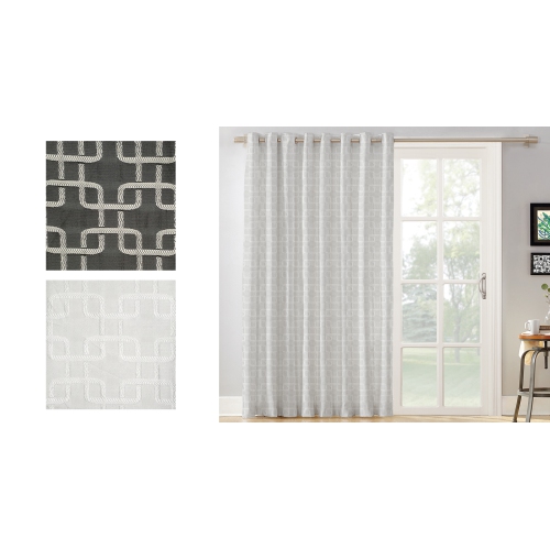 Rideau À Oeillets Jacquard Géo,Blanc,132x213 cm
