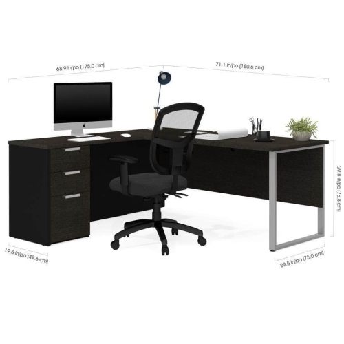 Pro-Concept Plus Open Side L-Shaped Desk with Pedestal - Deep Grey & Black