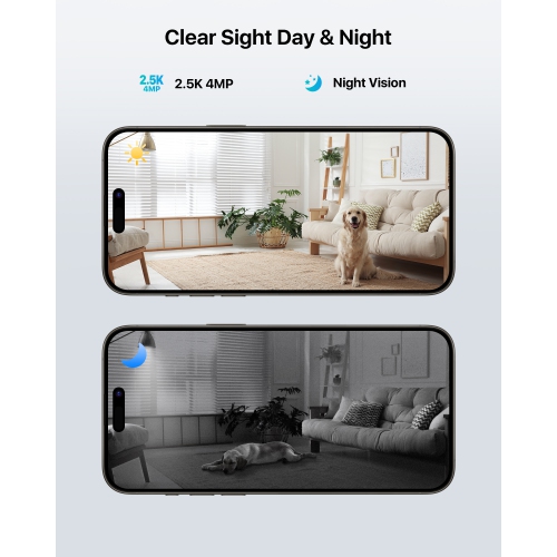 ZOSI 2pcs C519M 360° PTZ 2.5K 4MP Indoor Security Camera for Pet/Baby with 1.44-inch screen, 2-Way Video, One-Touch Call, AI Human Tracking, 2.4G/5G