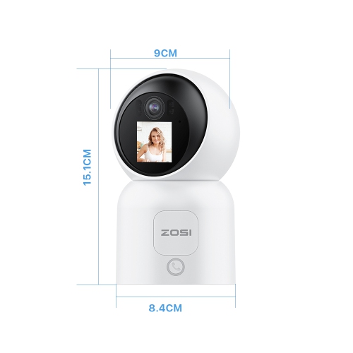 ZOSI 2pcs C519M 360° PTZ 2.5K 4MP Indoor Security Camera for Pet/Baby with 1.44-inch screen, 2-Way Video, One-Touch Call, AI Human Tracking, 2.4G/5G