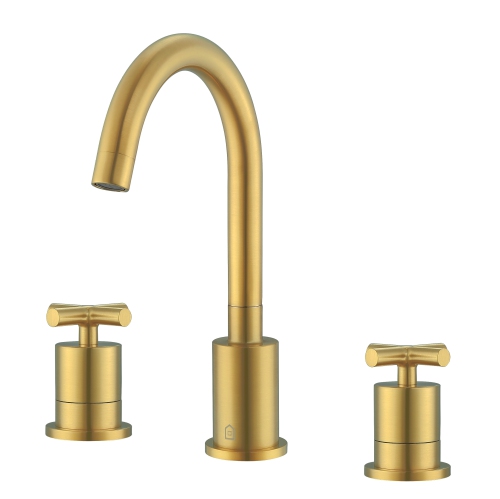 Ancona Ava Series Widespread Cross Handle Bathroom Faucet in Brushed Titanium Gold finish