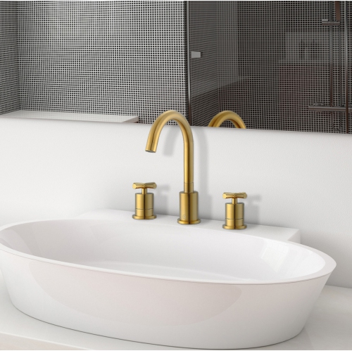 Ancona Ava Series Widespread Cross Handle Bathroom Faucet in Brushed Titanium Gold finish
